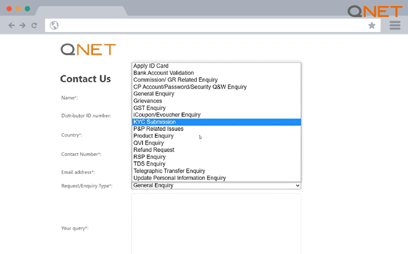 Contact Form in the QNET Help Centre